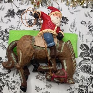 Bucking Bronco Santa Ornament.